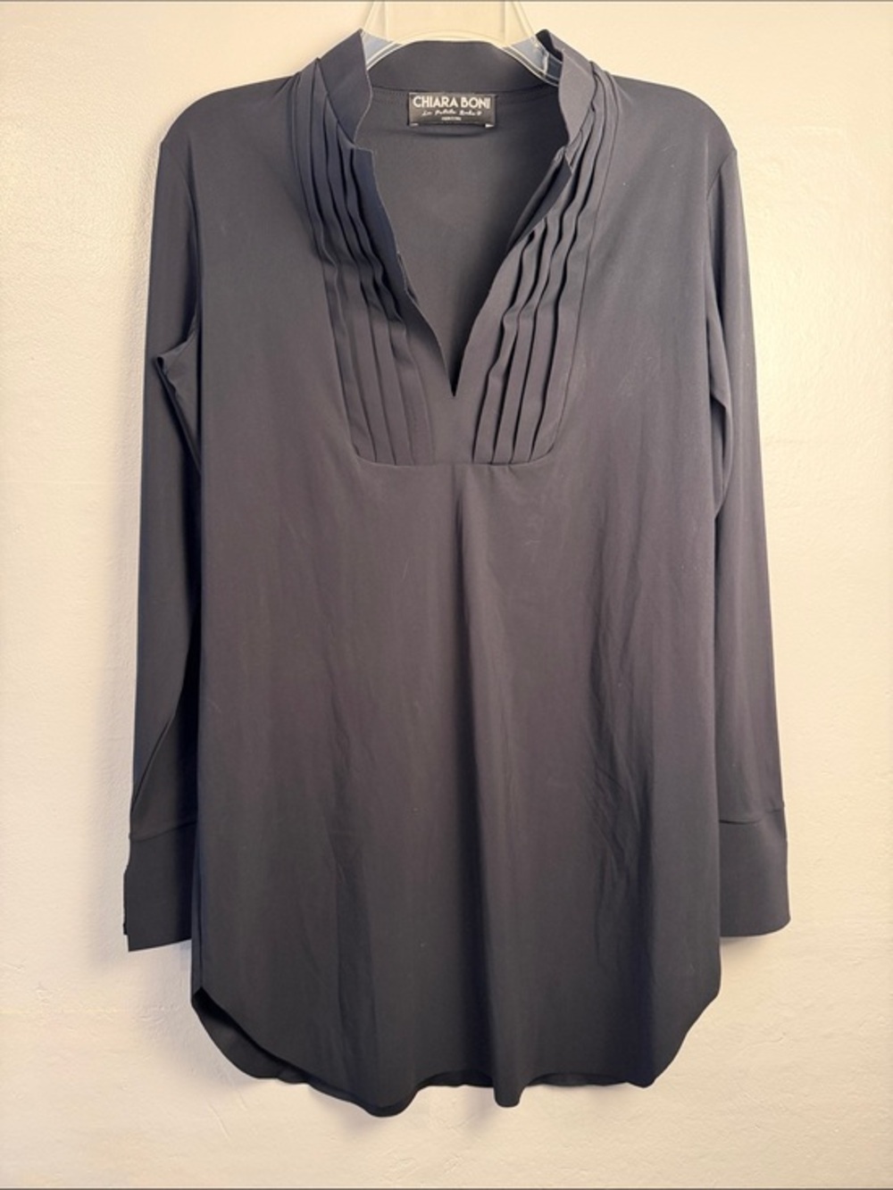 Chiara Boni Boni Indra Mardarin Collar Shirt Blouse Pleated V-Neck Tunic  44/8